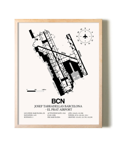 Josep Tarradellas Barcelona-El Prat Airport framed wall art in white frame