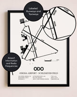 Framed Odessa Airport-Schlemeyer Field layout wall art poster