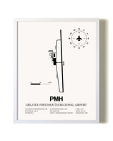Greater Portsmouth Regional Airport airport map poster in oak frame