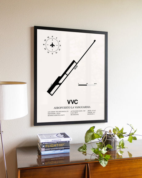 Aeropuerto La Vanguardia aviation wall décor in black wood frame