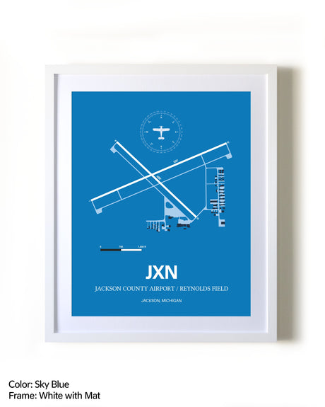 Jackson County Airport/Reynolds Field framed wall art in white frame with mat