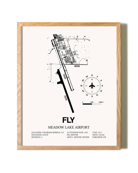 Meadow Lake Airport framed print in natural wood frame