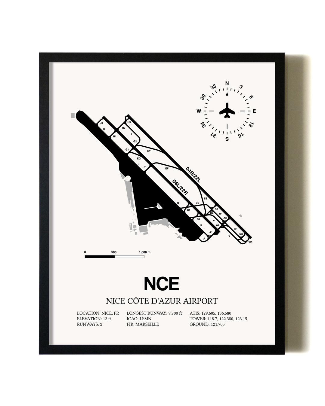 Framed Nice Cote D'Azur Airport wall art poster in black frame