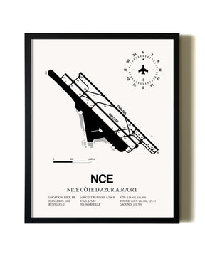 Framed Nice Cote D'Azur Airport wall art poster in black frame