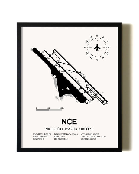 Framed Nice Cote D'Azur Airport wall art poster in black frame