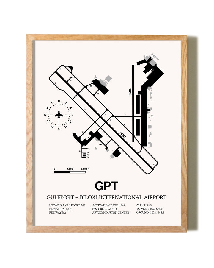 Gulfport-Biloxi International Airport framed print in natural wood frame