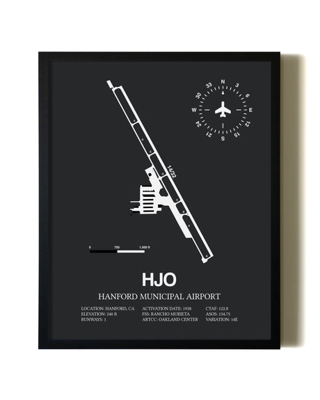 Unframed Hanford Municipal Airport map print poster