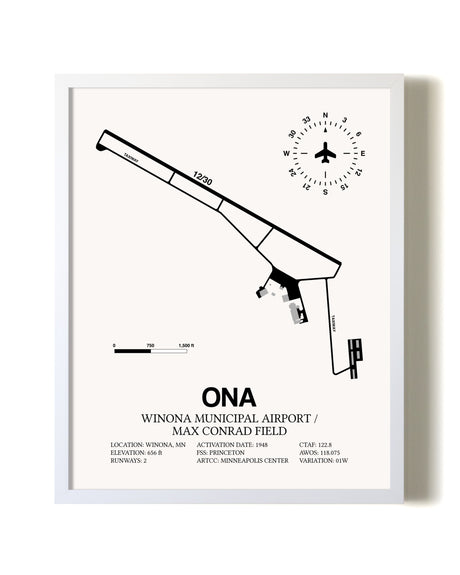 Winona Municipal Airport / Max Conrad Field airport map poster in oak frame