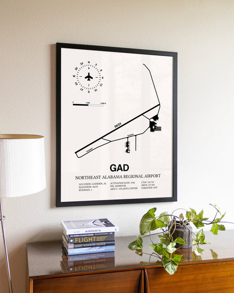 Northeast Alabama Regional Airport aviation wall décor in black wood frame