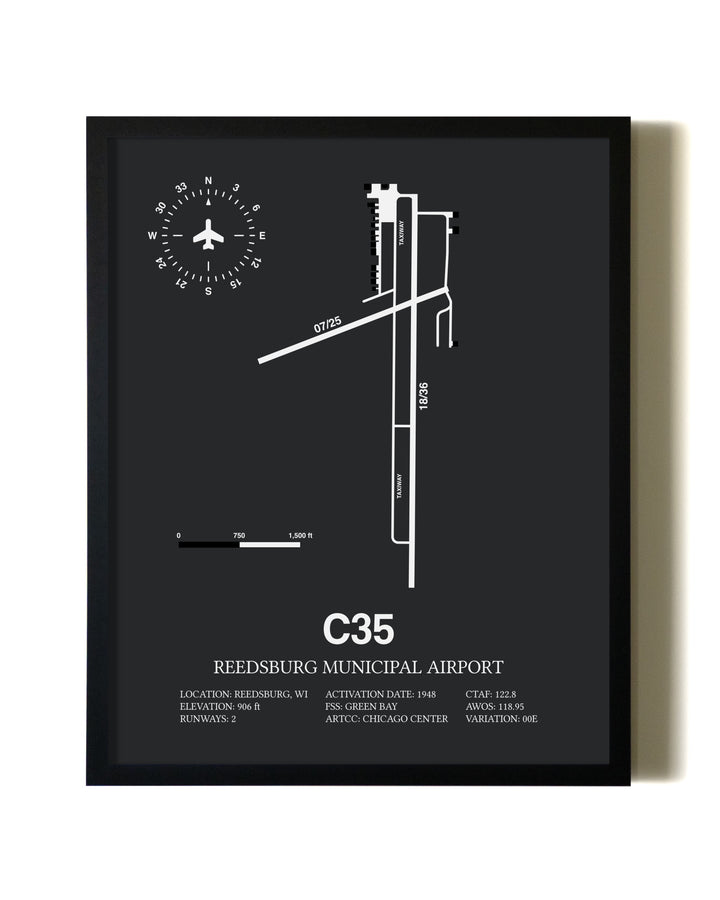 Unframed Reedsburg Municipal Airport map print poster