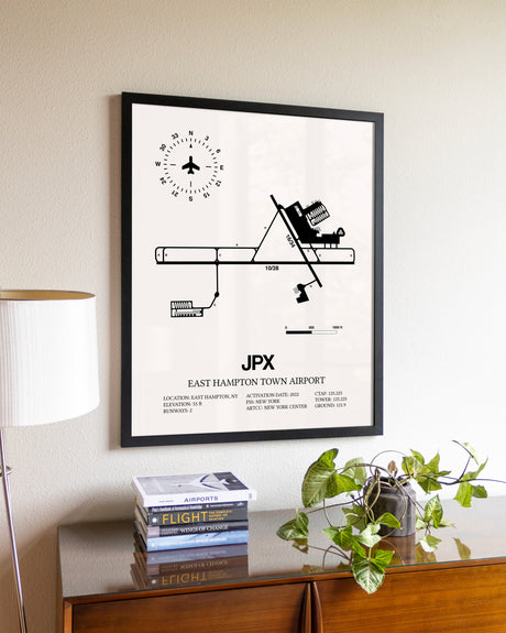 East Hampton Town Airport aviation wall décor in black wood frame