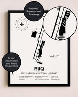 Framed Mid-Carolina Regional Airport layout wall art poster