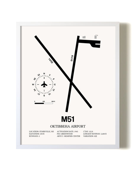 Oktibbeha Airport airport map poster in oak frame