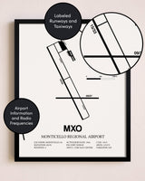 Framed Monticello Regional Airport layout wall art poster