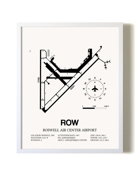 Roswell Air Center Airport airport map poster in oak frame