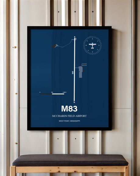 McCharen Field Airport framed poster displayed in an airplane hangar