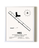 Hattiesburg Bobby L. Chain Municipal Airport airport map poster in oak frame