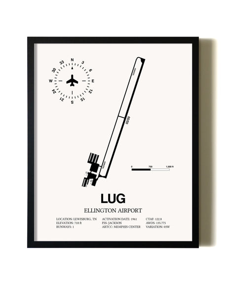 Framed Ellington Airport wall art poster in black frame