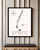 Sikeston Memorial Municipal Airport framed poster displayed in an airplane hangar