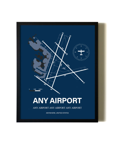 Aviation Blue Framed Any Airport layout wall art poster