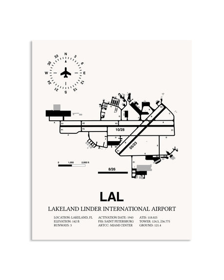 Gray Lakeland Linder International Airport framed poster displayed in an airplane hangar