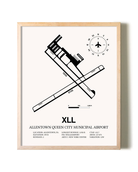 Allentown Queen City Municipal Airport framed wall art in white frame