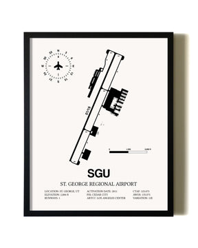 Framed St. George Regional Airport wall art poster in black frame