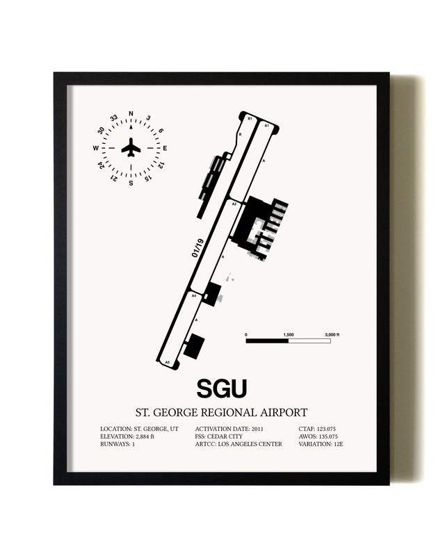 Framed St. George Regional Airport wall art poster in black frame