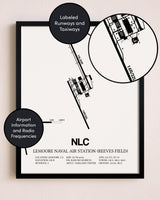 Framed Lemoore Naval Air Station (Reeves Field) layout wall art poster