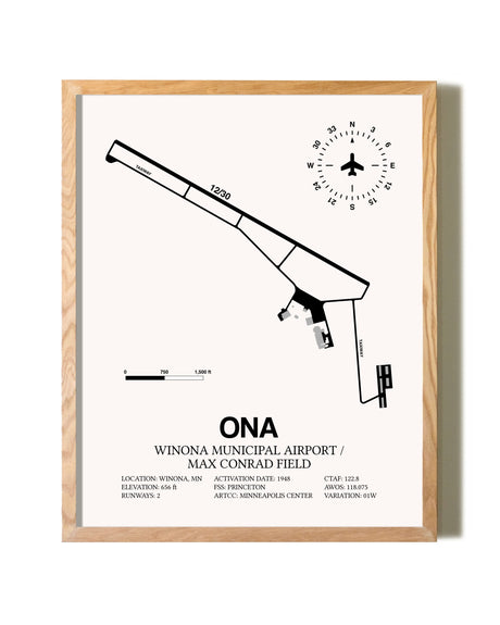 Winona Municipal Airport / Max Conrad Field framed print in natural wood frame