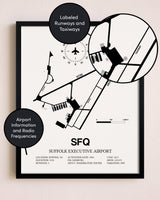 Framed Suffolk Executive Airport layout wall art poster