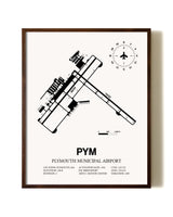 Plymouth Municipal Airport aviation print in walnut frame