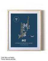Pittsburgh International Airport framed print in natural wood frame with mat