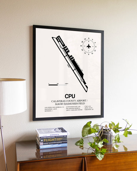 Calaveras County Airport / Maury Rasmussen Field aviation wall décor in black wood frame