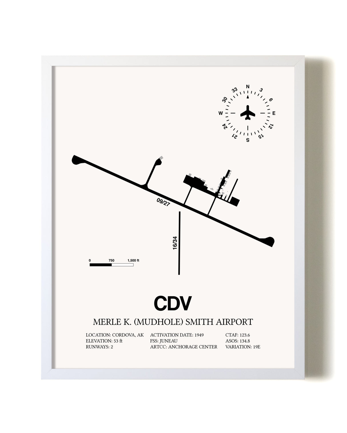 Merle K. (Mudhole) Smith Airport airport map poster in oak frame