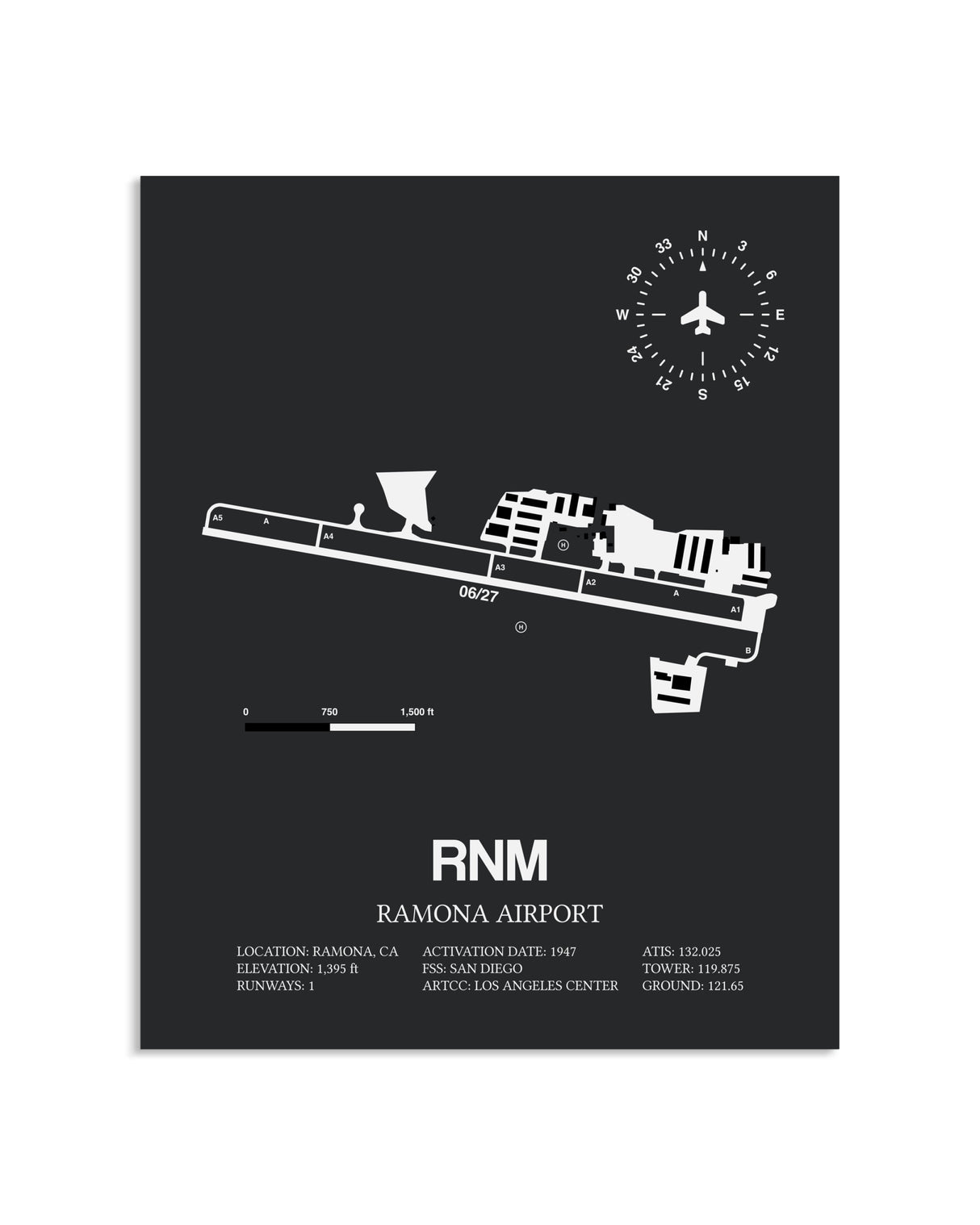Gray Framed Ramona Airport layout wall art poster