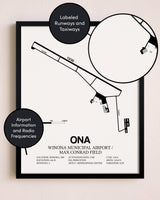 Framed Winona Municipal Airport / Max Conrad Field layout wall art poster