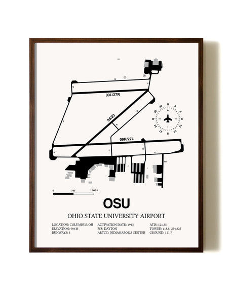 Ohio State University Airport aviation print in walnut frame