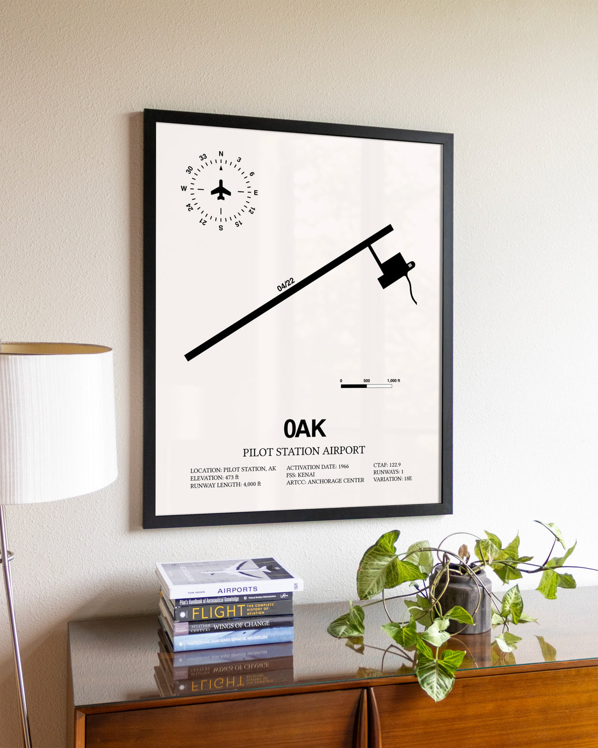 Pilot Station Airport aviation wall décor in black wood frame