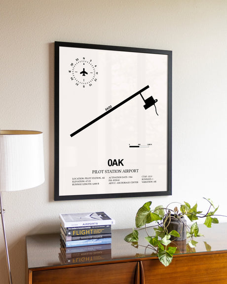 Pilot Station Airport aviation wall décor in black wood frame