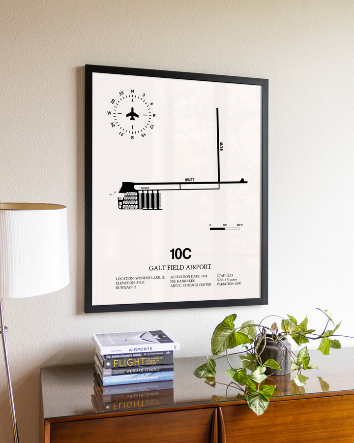 Galt Field Airport aviation wall décor in black wood frame
