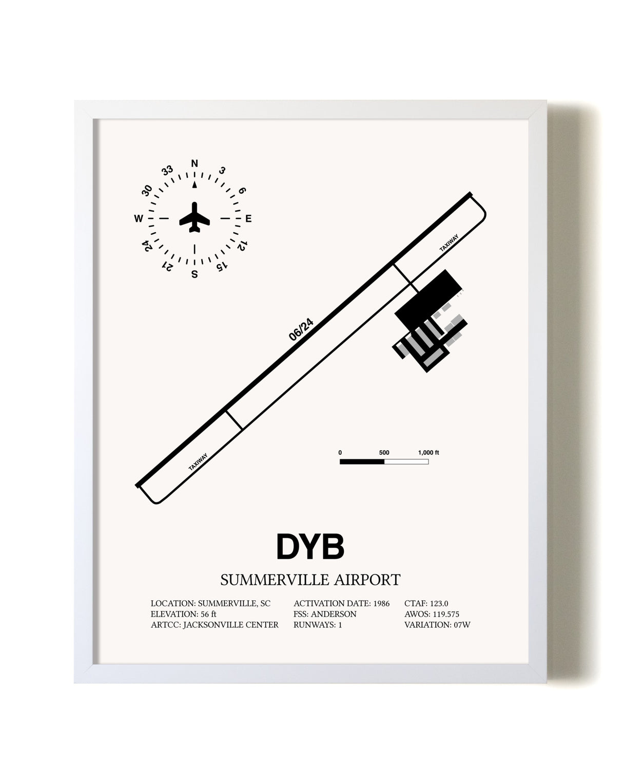 Summerville Airport airport map poster in oak frame