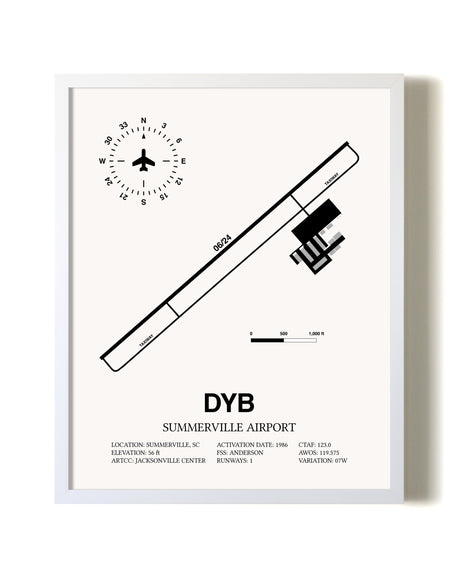 Summerville Airport airport map poster in oak frame