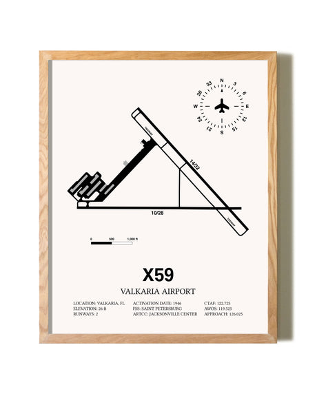 Valkaria Airport framed print in natural wood frame