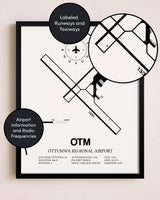 Framed Ottumwa Regional Airport layout wall art poster
