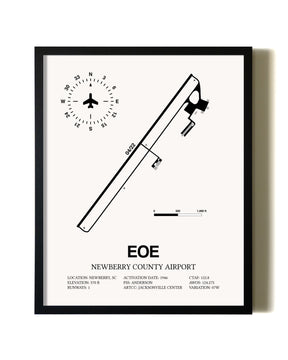 Framed Newberry County Airport wall art poster in black frame