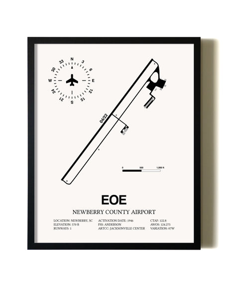 Framed Newberry County Airport wall art poster in black frame