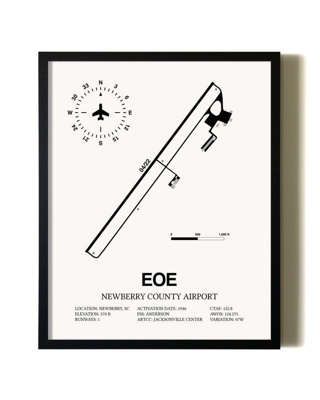 Framed Newberry County Airport wall art poster in black frame