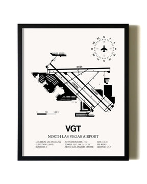 Framed North Las Vegas Airport wall art poster in black frame