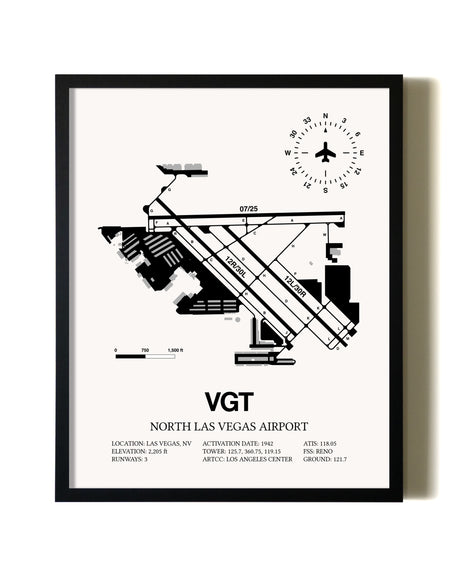 Framed North Las Vegas Airport wall art poster in black frame